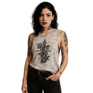 Sullen Angels Womens Large Tie Dye Muscle Tank Top Skull Snake Rose Art City